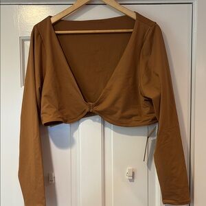 SKIMS | recycled swim Long Sleeve shrug in Almond, brown